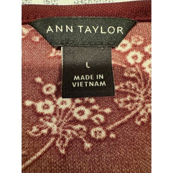 Ann Taylor Burgundy Floral Long Sleeve Pullover Blouse - Size Large - Picture 5 of 6